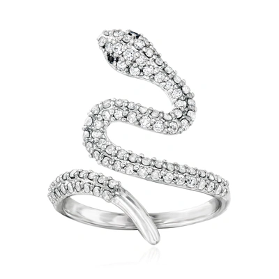 Ross-simons Diamond Bypass Snake Ring With Black Diamond Accents In Sterling Silver