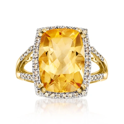 Ross-simons Citrine And . Champagne Diamond Ring In 14kt Yellow Gold In Orange