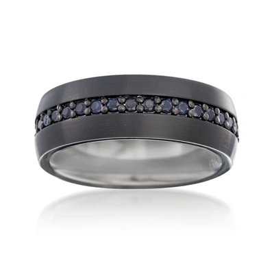 Ross-simons Men's Black Sapphire Eternity Wedding Ring In Tungsten Carbide In Silver