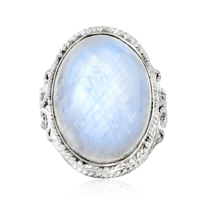 Ross-simons Moonstone Scrollwork Ring In Sterling Silver In Blue
