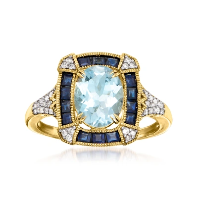 Ross-simons Aquamarine And . Sapphire Ring With . Diamonds In 14kt Yellow Gold In Multi