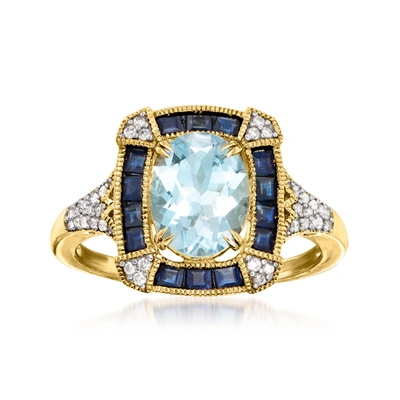 Ross-simons Aquamarine And . Sapphire Ring With . Diamonds In 14kt Yellow Gold In Blue