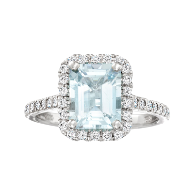Ross-simons Aquamarine And . Diamond Ring In 14kt White Gold In Silver