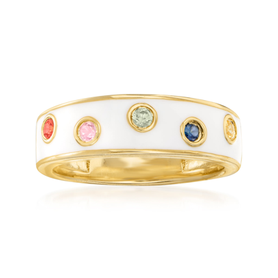 Ross-simons Multicolored Sapphire And White Enamel Ring In 18kt Gold Over Sterling