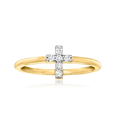 Ross-simons Diamond Cross Ring In 14kt Yellow Gold In White