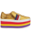 Gucci Peggy Metallic Leather Rainbow Platform Sneakers In Gold