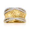 Ross-simons Diamond Hammered Ring In 18kt Yellow Gold Over Sterling Silver In Gold