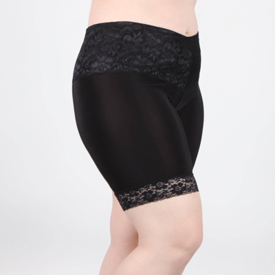 Undersummers By Carrierae Lace Anti Chafing Shortlette Slipshort 9" In Black