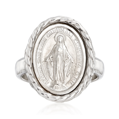 Ross-simons Italian Sterling Silver Miraculous Medal Oval Ring In Metallic