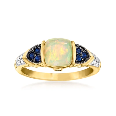 Ross-simons Ethiopian Opal Ring With Diamonds And . Sapphires In 14kt Yellow Gold In Green