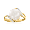 Ross-simons 10-10.5mm Cultured Pearl Wave Ring With Diamond Accents In 14kt Yellow Gold In White