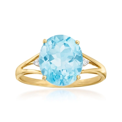 Ross-simons Swiss Blue Topaz Ring With Diamond Accents In 14kt Yellow Gold In Multi