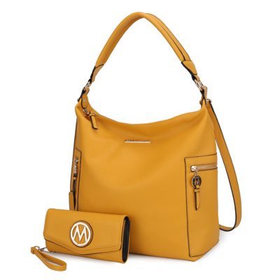 Mkf Collection By Mia K Ophelia Vegan Leather Women's Hobo Bag With Wallet - 2 Pieces In Yellow