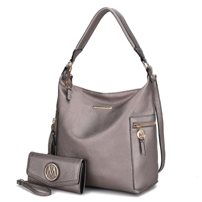 Mkf Collection By Mia K Ophelia Vegan Leather Women's Hobo Bag With Wallet - 2 Pieces In Grey