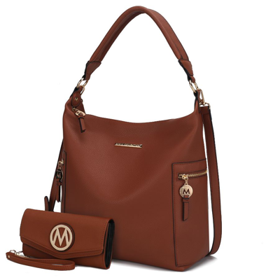 Mkf Collection By Mia K Ophelia Vegan Leather Women's Hobo Bag With Wallet - 2 Pieces In Brown