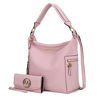 Mkf Collection By Mia K Ophelia Vegan Leather Women's Hobo Bag With Wallet - 2 Pieces In Pink