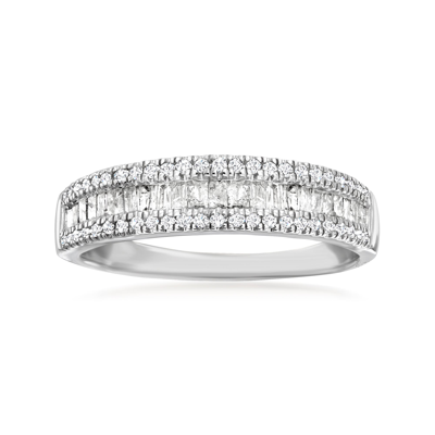 ROSS-SIMONS BAGUETTE AND ROUND DIAMOND RING IN STERLING SILVER