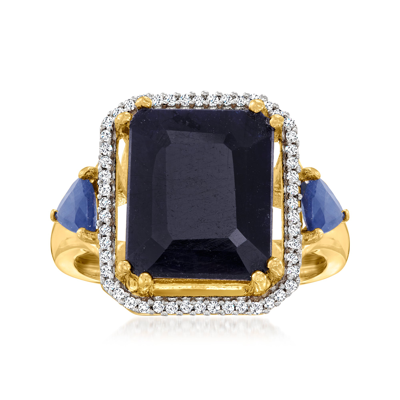 ROSS-SIMONS SAPPHIRE 3-STONE RING WITH . DIAMONDS IN 18KT GOLD OVER STERLING