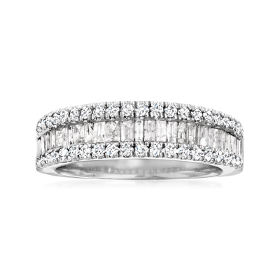 Ross-simons Baguette And Round Diamond Ring In Sterling Silver