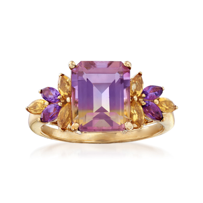 Ross-simons Ametrine Floral Ring With Citrines And Amethysts In 14kt Yellow Gold In Multi
