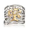 Ross-simons Sterling Silver And 14kt Yellow Gold Multi-row Tree Of Life Ring In Silver