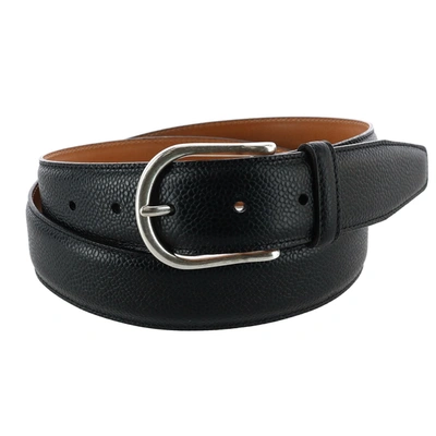 Crookhorndavis Princeton Pebble Calfskin Leather Belt In Black
