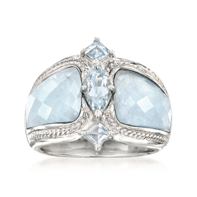 Ross-simons Milky Aquamarine And Blue Aquamarine Ring In Sterling Silver