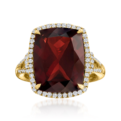 Ross-simons Garnet And . Diamond Ring In 14kt Yellow Gold In Red