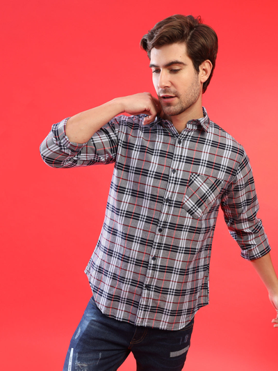 Campus Sutra Men Checkered Stylish New Trends Spread Casual Shirt In Grey