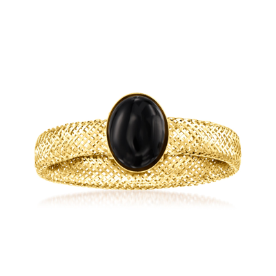 Ross-simons Italian Black Onyx Mesh Stretch Ring In 14kt Yellow Gold