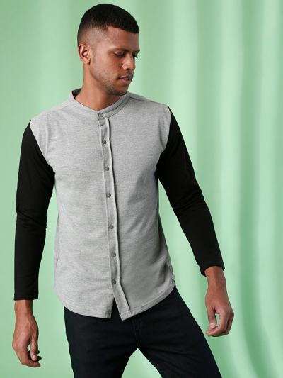 Campus Sutra Full Sleeve Colourblocked Casual Shirt In Grey