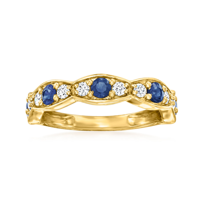 Ross-simons Sapphire And . Diamond Ring In 14kt Yellow Gold In Blue