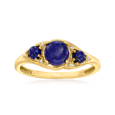 Canaria Fine Jewelry Canaria Lapis 3-stone Ring With Diamond Accents In 10kt Yellow Gold