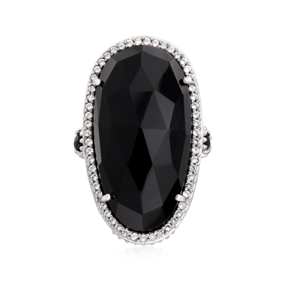 Ross-simons Black Onyx, Black Spinel And . White Topaz Cocktail Ring In Sterling Silver