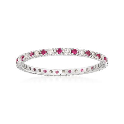 Ross-simons Ruby And . Diamond Eternity Band In 14kt White Gold In Silver