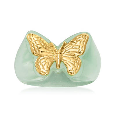 Ross-simons Jade Butterfly Ring In 14kt Yellow Gold In Green