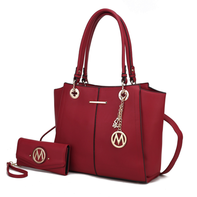 Mkf Collection By Mia K Merlina Embossed Pockets Vegan Leather Women's Tote Bag With Wallet - 2 Pieces In Red