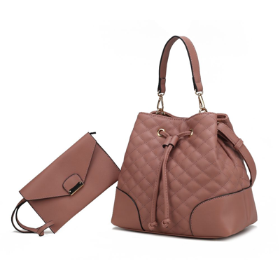Mkf Collection By Mia K Wendy Bucket Bag With Wristlet - 2 Pieces In Pink