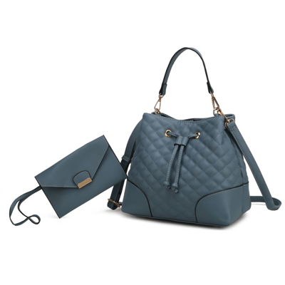 Mkf Collection By Mia K Wendy Bucket Bag With Wristlet - 2 Pieces In Blue