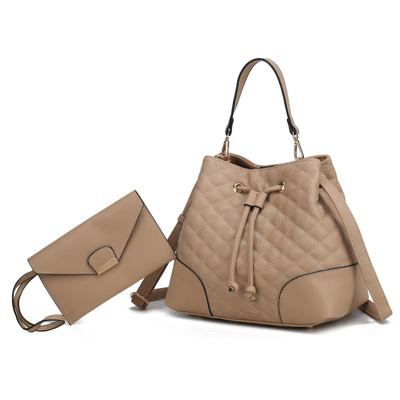 Mkf Collection By Mia K Wendy Bucket Bag With Wristlet - 2 Pieces In Beige
