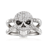 Ross-simons Black And White Diamond Skull Ring In Sterling Silver