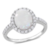 Mimi & Max 2 1/4 Ct Tgw Halo Oval Opal And Created White Sapphire Ring In 10k White Gold In Silver