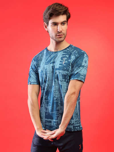 Campus Sutra Men Graphic Design Stylish Activewear & Sports T-shirts In Blue