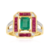ROSS-SIMONS EMERALD, . RUBY AND . DIAMOND RING IN 14KT YELLOW GOLD