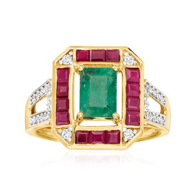 Ross-simons Emerald, . Ruby And . Diamond Ring In 14kt Yellow Gold In Multi