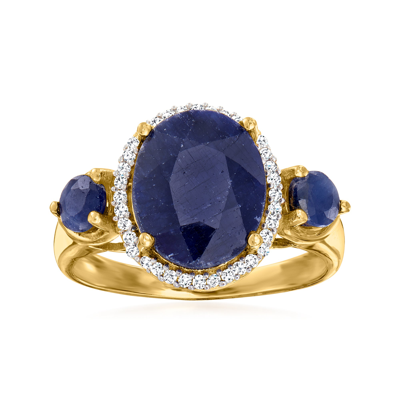 Ross-simons Sapphire 3-stone Ring With . Diamonds In 18kt Gold Over Sterling In Blue