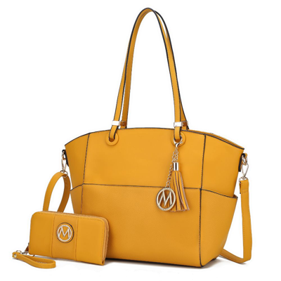 Mkf Collection By Mia K Prisha Vegan Leather Women's Tote Bag With Wallet - 2 Pieces In Yellow
