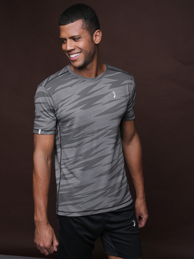 Campus Sutra Men Graphic Design Stylish Activewear & Sports T-shirts In Grey