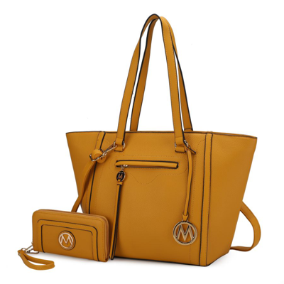 Mkf Collection By Mia K Alexandra Vegan Leather Women's Tote Bag With Wallet - 2 Pieces In Yellow