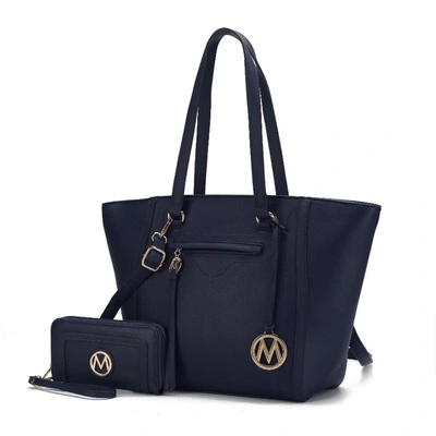 Mkf Collection By Mia K Alexandra Vegan Leather Women's Tote Bag With Wallet - 2 Pieces In Blue